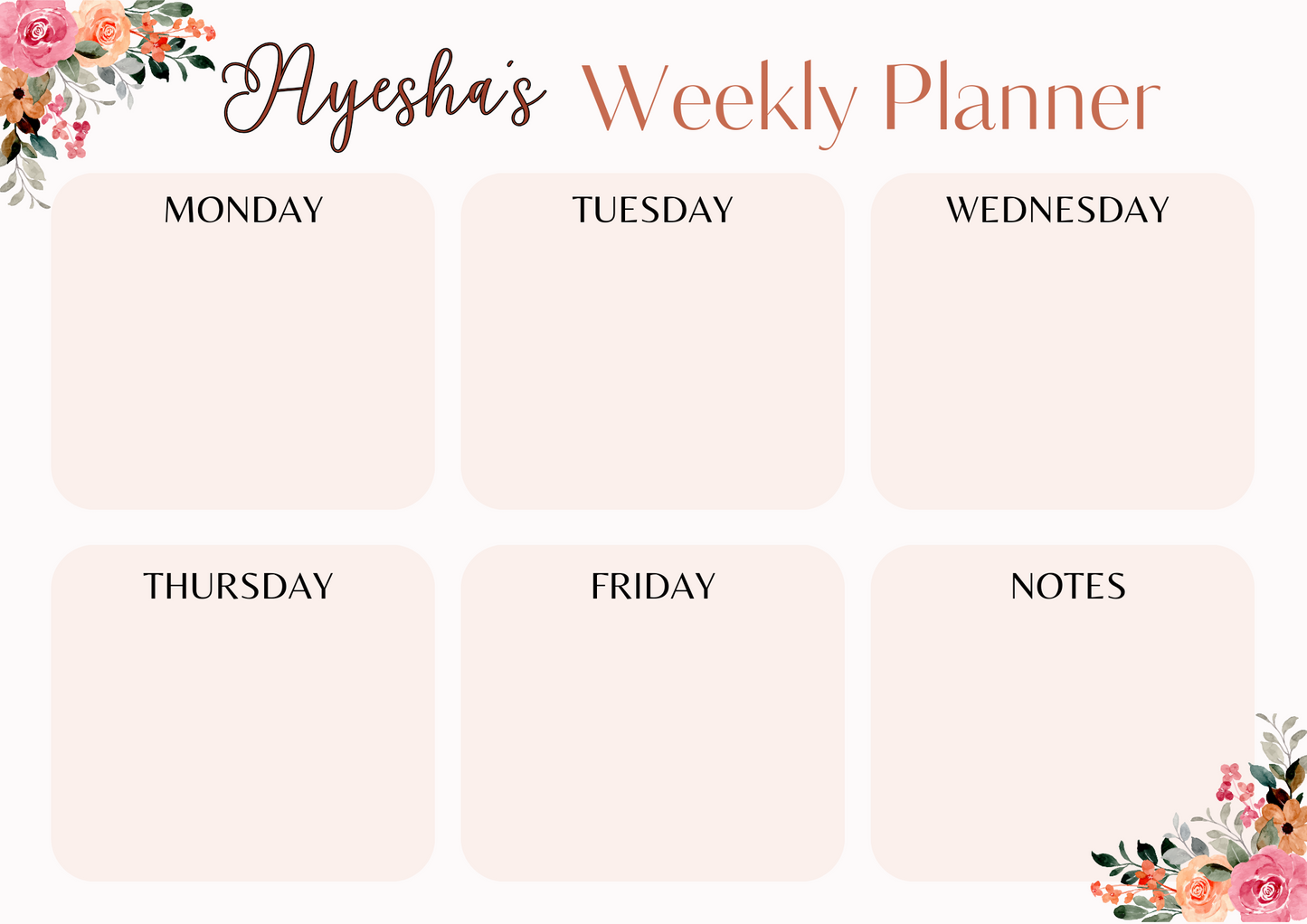 Personalised Weekly Planner