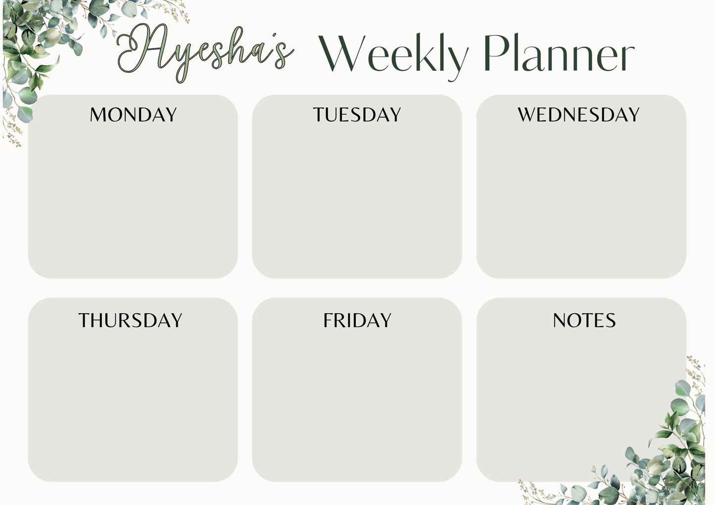 Personalised Weekly Planner