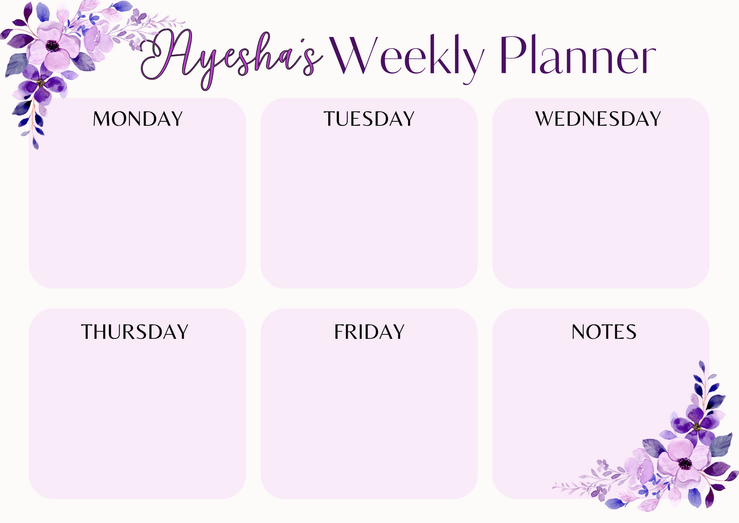 Personalised Weekly Planner