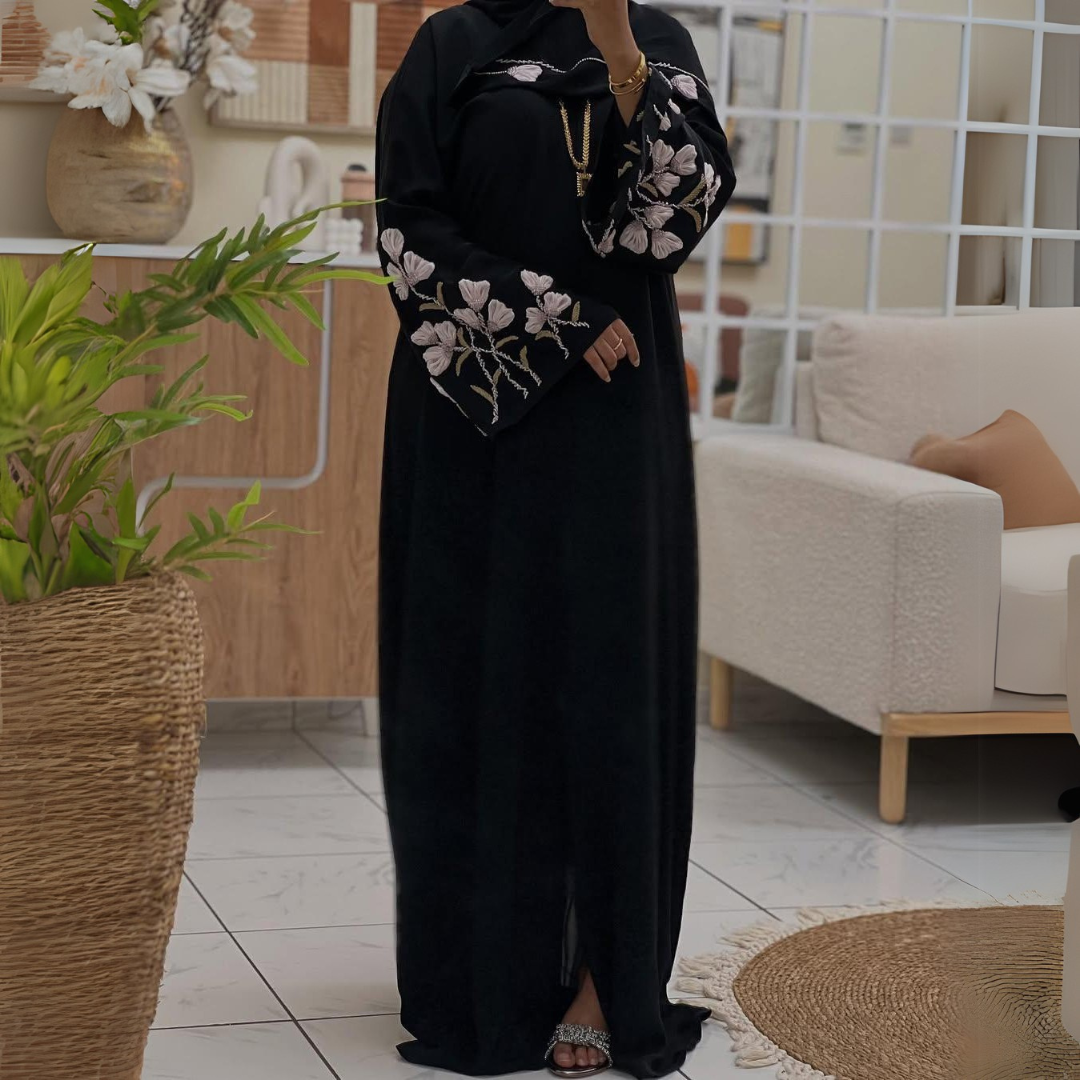 Tissue Patch Flower Abaya