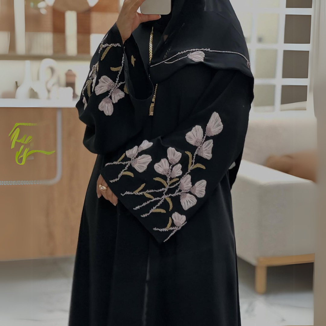 Tissue Patch Flower Abaya