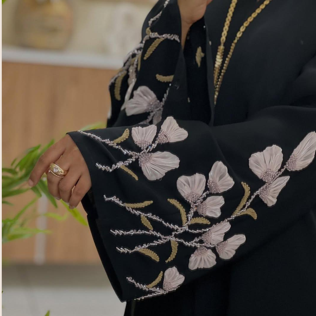 Tissue Patch Flower Abaya