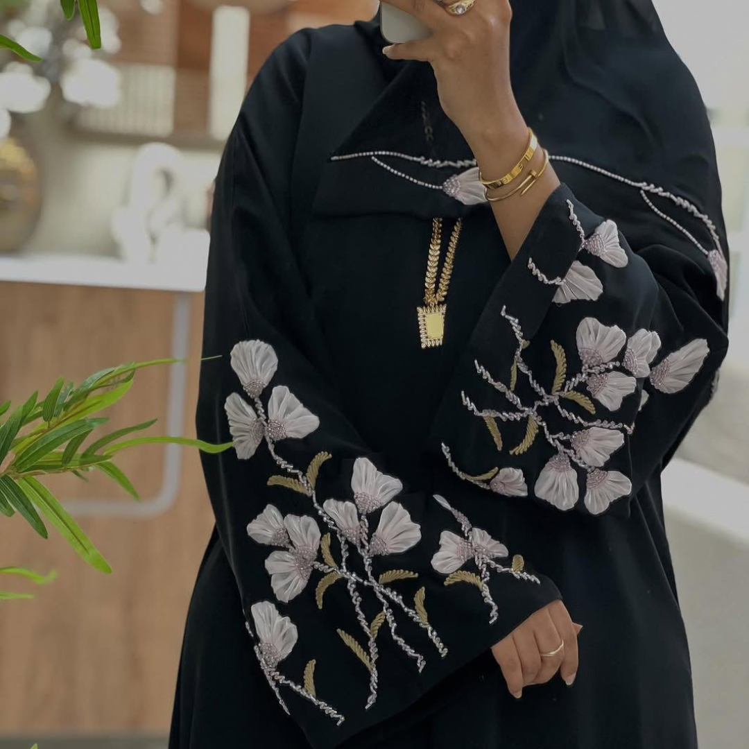 Tissue Patch Flower Abaya