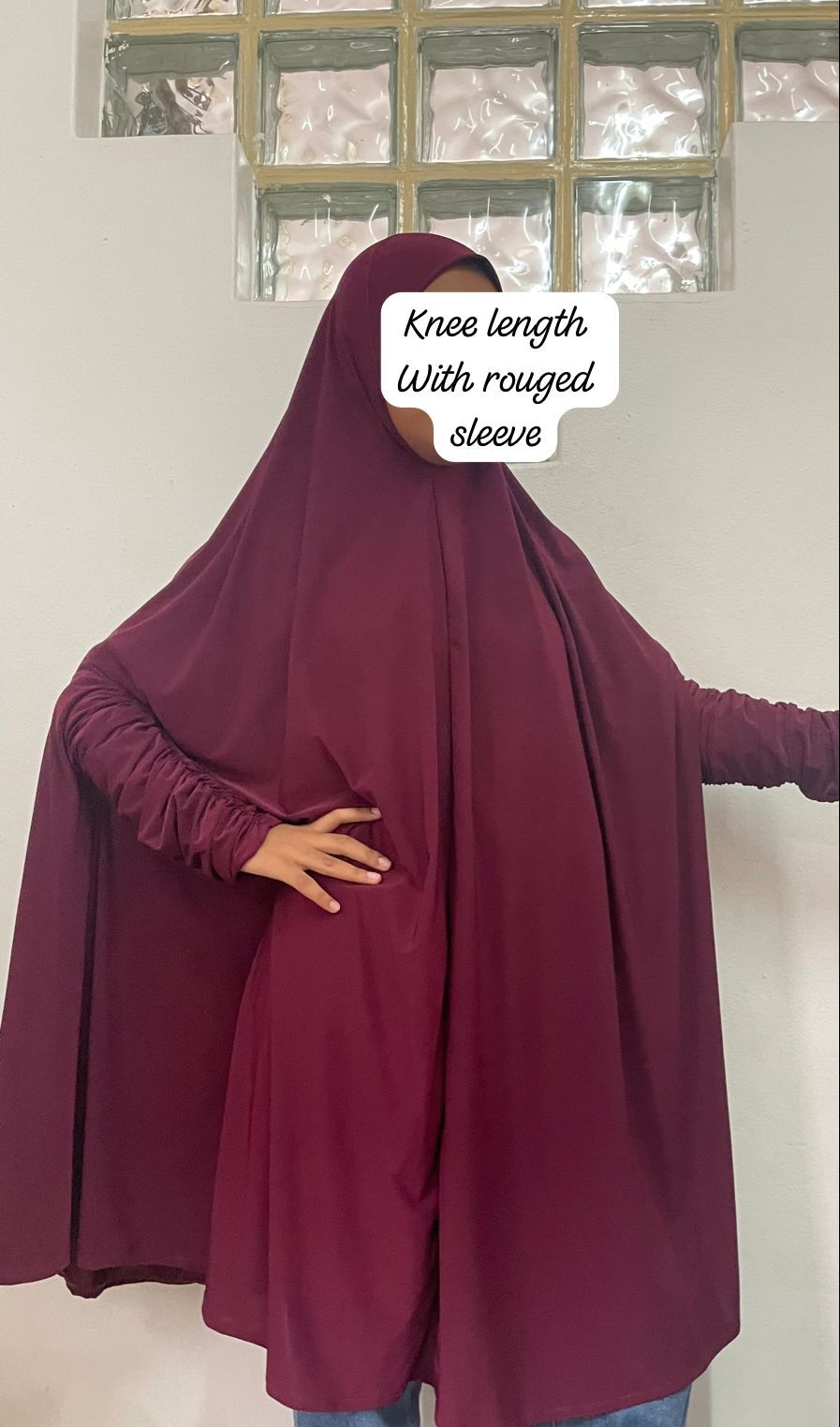 Knee Length Burqah with Rouched Sleeves