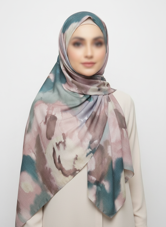 Teal-Pink Watercolor Scarf - Hijab Style